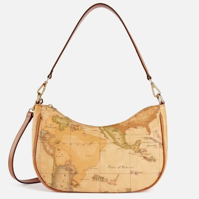 【Alviero Martini】義大利地圖包 半月手提側背包27cm-地圖黃 (肩揹 斜揹)