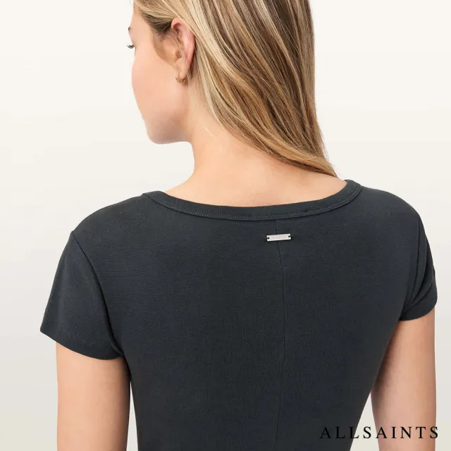 【ALLSAINTS】KATARINA 彈性抽皺開岔長洋裝-灰藍 W386DC(修身版型)