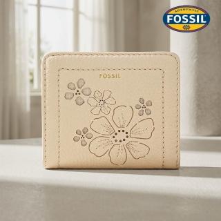 【FOSSIL】Madison 真皮氣質花紋 短夾-白色 SWL2916111
