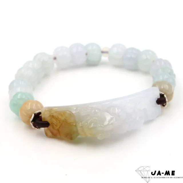 【JA-ME】天然A貨翡翠 冰種白翡伴黃翡貔貅南瓜珠手珠