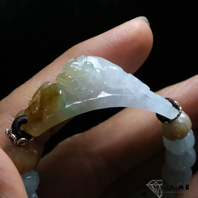 【JA-ME】天然A貨翡翠 冰種白翡伴黃翡貔貅南瓜珠手珠