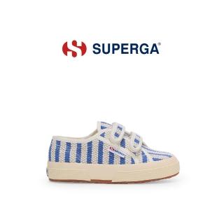 【SUPERGA】休閒鞋 童鞋 魔鬼氈 2750 COTTON 系列 條紋 親子款 藍米色 S1136PW-AAA