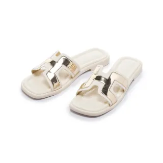 【FAIR LADY】小時光 經典H型亮面金屬拼接平底拖(白/1K3121 女鞋)