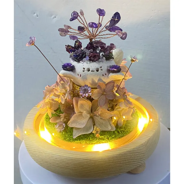 【OSTARA FLORIST 奧斯塔拉花藝】療癒系水晶樹豆丁玻璃罩花禮 共5色(永生花、水晶、節日禮物)