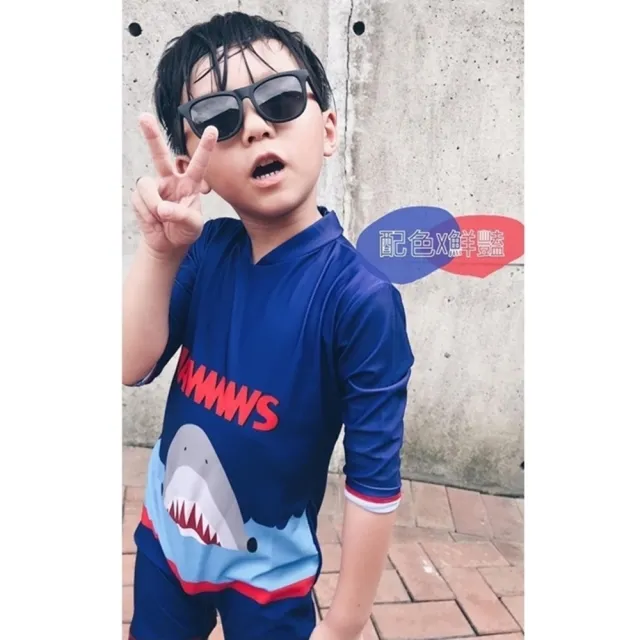 【橘魔法】衝浪恐龍 鯊魚 藍色紅龍插肩連身泳衣 小童 兒童 男童 連身泳裝 防曬 泳衣 海邊 玩水 游泳課