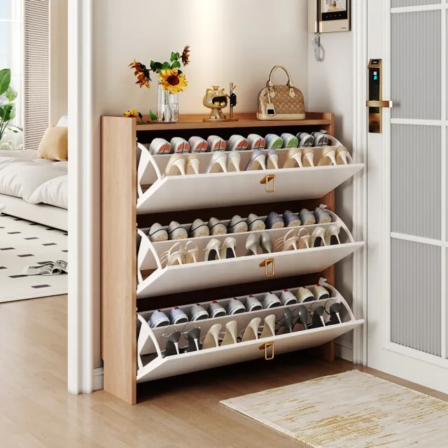 Keno可諾空間 鞋櫃 60*17*107cm無抽 翻斗鞋櫃 奶油風鞋櫃 超薄鞋櫃 現代家用收納鞋架 預購12天