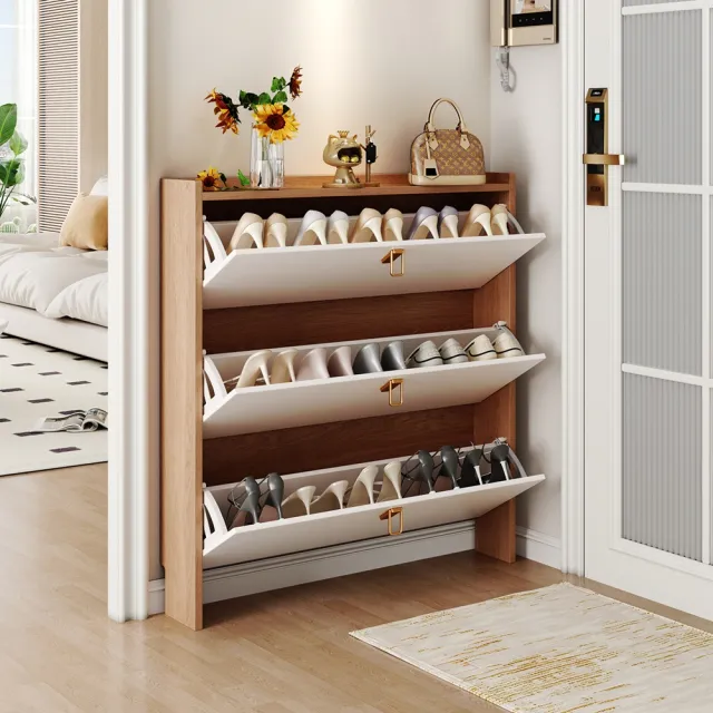 Keno可諾空間 鞋櫃 50*24*107cm無抽 翻斗鞋櫃 奶油風鞋櫃 超薄鞋櫃 現代家用收納鞋架 預購12天