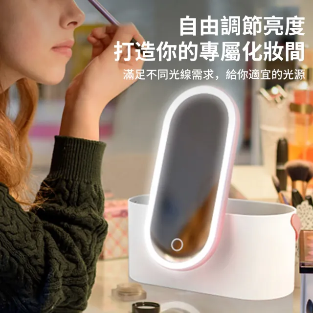 【QLZHS】LED補光燈化妝鏡梳妝箱 二合一便攜化妝臺 智能觸控美妝鏡 化妝品收納盒 化妝鏡收納盒