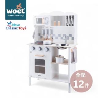 【woet by New Classic Toys】聲光小主廚木製廚房玩具(含12配件) - 天使白