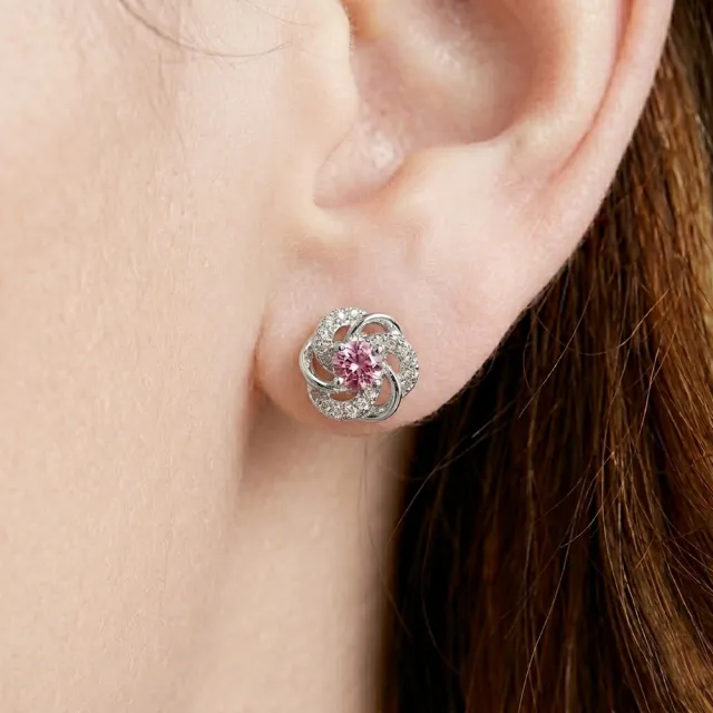 【Luster】38女王!10分 Fancy Vivid pink 粉紅山茶花 培育彩鑽 純銀 耳環-任選(培育彩鑽X2總重0.20克拉)