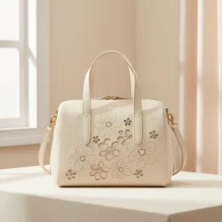 【FOSSIL】Sydney 真皮氣質花紋 波士頓包-白色 SHB3298111