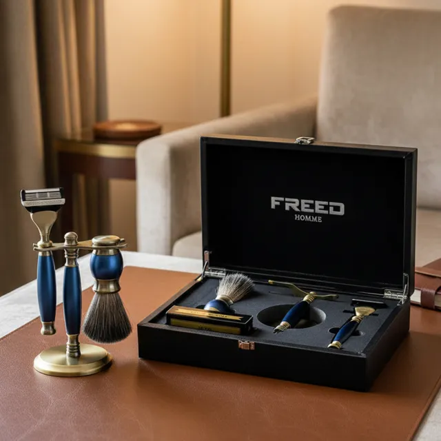 【FREED】五刀式古銅刮鬍刀豪華禮盒四件組 - 帝王藍(刮鬍刀界的勞斯萊斯)