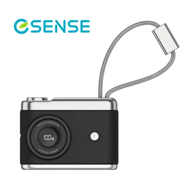 【ESENSE 逸盛】復古相機造型10000mAh快充行動電源 (多合一功能/智能數字顯示/自帶雙線)