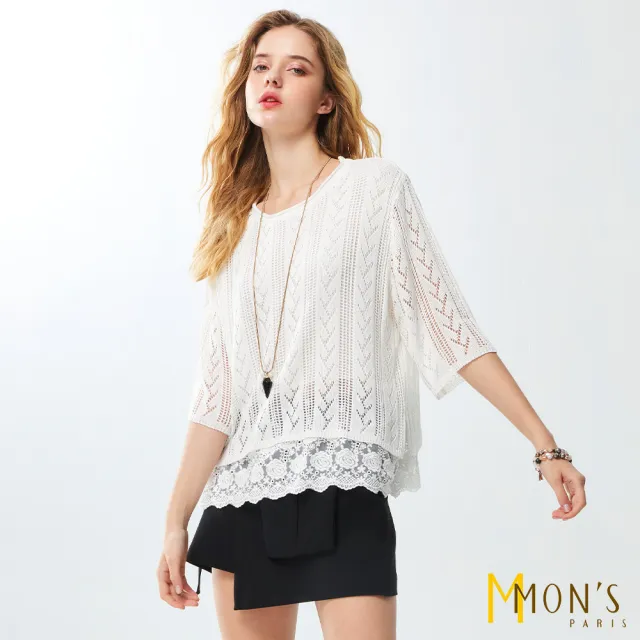 【MON’S】人字紋簍空緹花針織上衣(直)