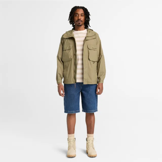 【Timberland】男款灰綠色連帽防曬外套(A2QV7590)