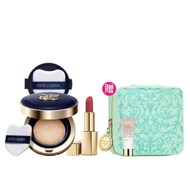 【Estee Lauder 雅詩蘭黛】粉磨皮氣墊小金管唇膏組(天生美肌氣墊粉餅+小金管/IU同款)