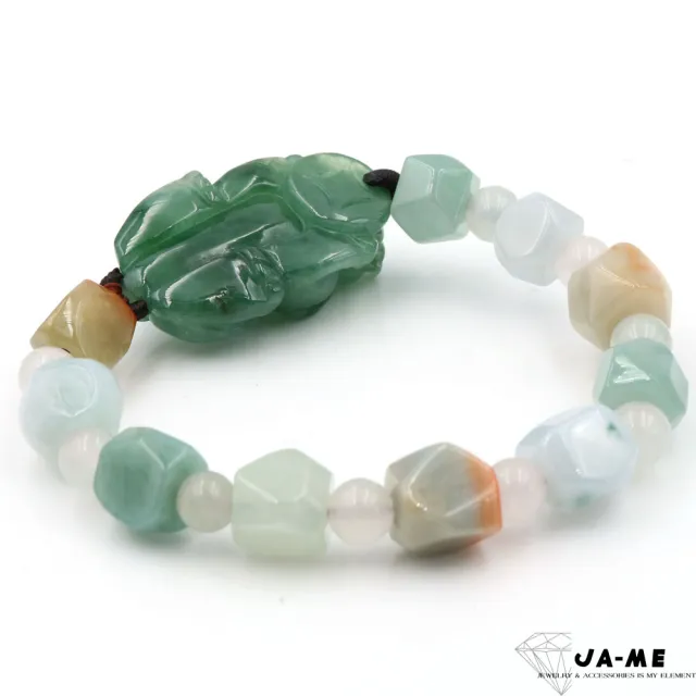 【JA-ME】天然A貨翡翠 滿綠貔貅多寶切面手珠