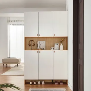 【hoi! 好好生活】Linsy北歐風百搭六門玄關鞋櫃1.2M 原木+白色 LS187