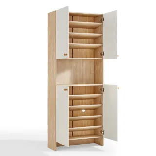 【hoi! 好好生活】Linsy北歐風百搭四門玄關鞋櫃0.8M 原木+白色 LS187