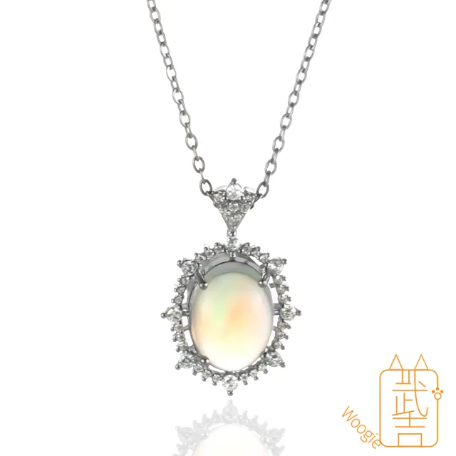 【Woogie武吉珠寶】精品蛋白石蛋面爪鑲純銀項鍊(遊彩10x14mm)