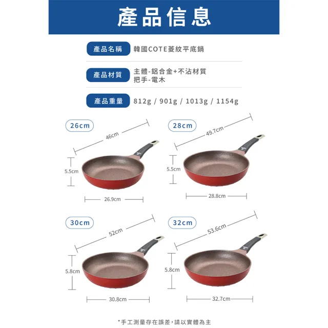 【LINOX】韓國COTE平底鍋26cm｜IH適用｜8層不沾鍋｜多爐具通用