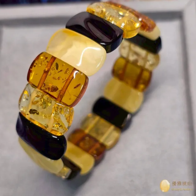 【優雅琥珀】來自波羅地海 蜜蠟與多寶琥珀手排(手工隨型弧切 經典手排 具鑑定證書)