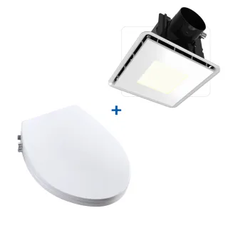 【CAESAR 凱撒衛浴】免插電環保洗淨便座+側吸式 LED 照明換氣扇(含基本安裝/免治馬桶)