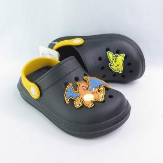 【POKEMON 精靈寶可夢】童款 防水洞洞鞋 台灣製 皮卡丘 噴火龍(P24654BLK黑)