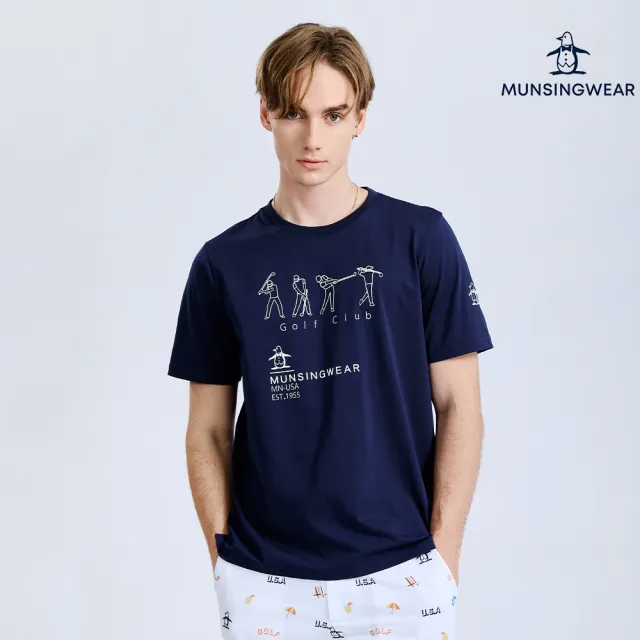 【Munsingwear】企鵝牌 網路獨家 男款藏青色 PLAY GOLF印花設計短袖T恤 MGXL2508