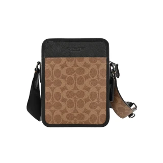 【COACH】皮革方型斜背男包(卡其/黑C Logo PVC/拼接/荔枝紋皮革/小款)