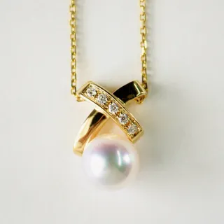 月輝珠寶 18K金天然鑽石吊墜 7.5-8mm 日本極光 Akoya 海水珍珠 氣質OL系列 日常優雅穿搭