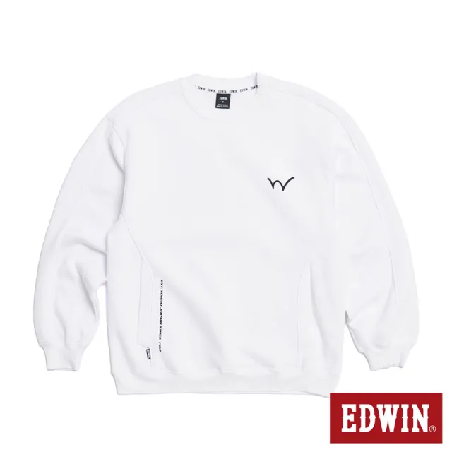【EDWIN】男裝 潮流剪接寬版長袖T恤(白色)
