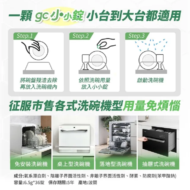 【gc clean】桌上型洗碗機專用小小錠36錠x2(洗碗錠/奶瓶清潔/無色素/無香精/防潮鋁膜包裝)
