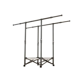 84-144CM家用雙桿可伸縮+網兜掛衣架 折疊晾衣架 小戶型家用 臥室陽臺落地式 免打孔曬衣架 掛衣架