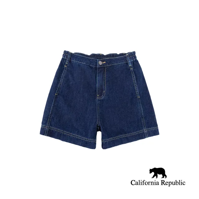 【California Republic】丈青腰鬆緊牛仔短褲(女)