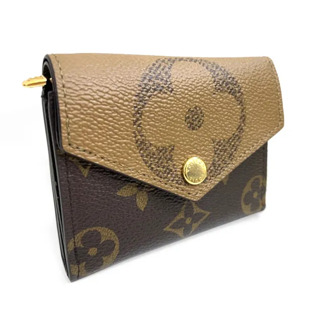 【Louis Vuitton 路易威登】M80725 經典ZOE系列Monogram Reverse雙色帆布迷你三折錢包短夾(棕色)