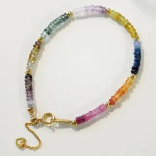 月輝珠寶 天然彩色藍寶石 3-4mm 日本 Akoya 海水珍珠 18K金手鍊 可調節設計 彩虹色系 防過敏材質