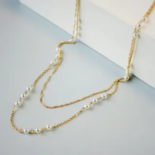 月輝珠寶 18K金雙層項鍊 3-3.5mm 日本 Akoya 天然海水超小珍珠 45cm 氣質百搭 節日送禮推薦