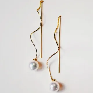 月輝珠寶 18K金 7.5-7.8mm 日本 Akoya 天然珍珠耳環 玲瓏系列 長耳線設計 氣質優雅 修飾臉型