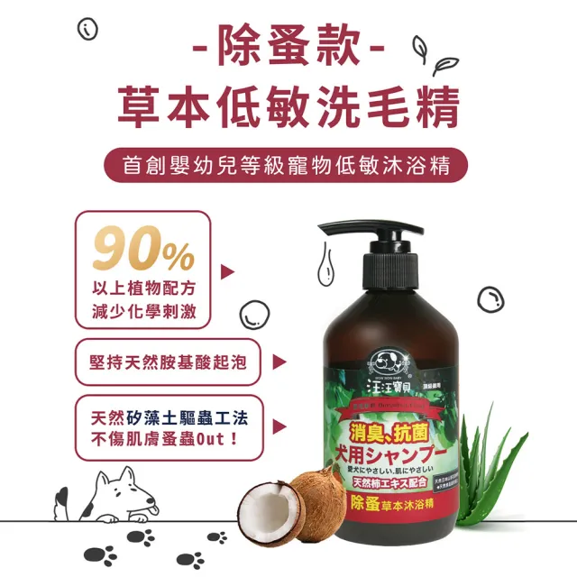 【汪汪寶貝】二件優惠 90%草本溫和低敏洗毛精 350ml (修復皮膚抗菌、除蚤) 犬用