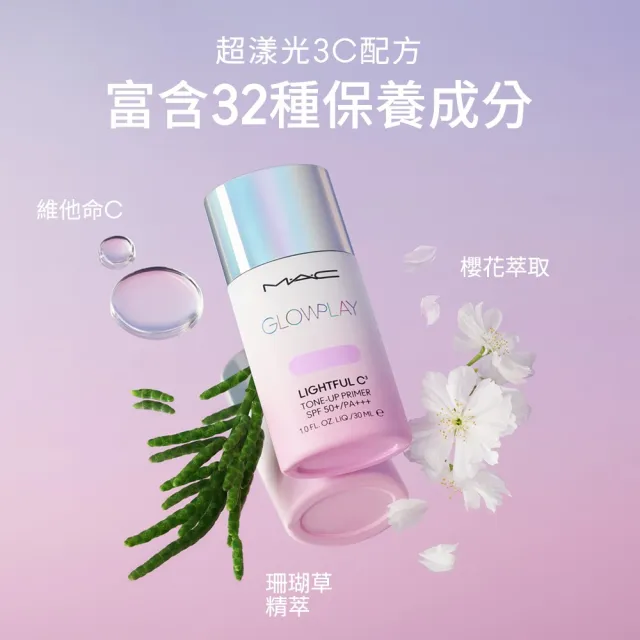 【M.A.C】無針水光嫩肌組(高防曬妝前乳SPF50+/PA+++/超持妝36H柔霧遮瑕液7ML)