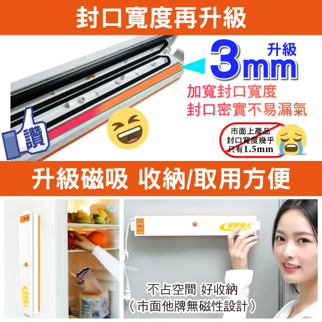 【豪割達人】★第三代★升級加寬x雙鍵x三段調溫抽真空機/保鮮包裝封口機/旅行收納(超值組-附袋小x40+大x5)