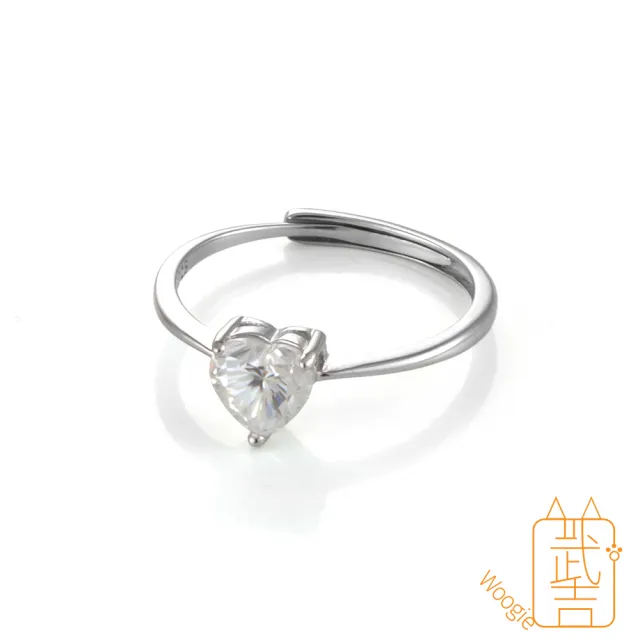 【Woogie武吉珠寶】莫桑鑽經典純銀戒指(愛心鑽切6.5mm)