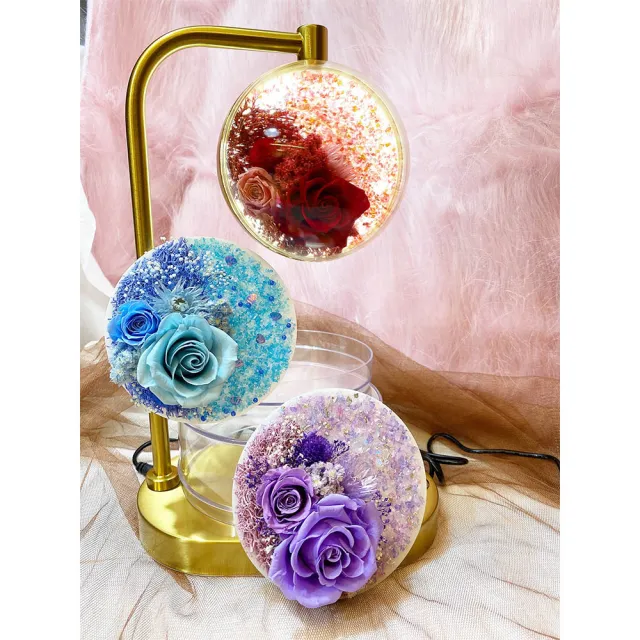 【OSTARA FLORIST 奧斯塔拉花藝】彩色碎石風暴L型檯燈 鍍金款(永生花、居家生活、節日送禮)