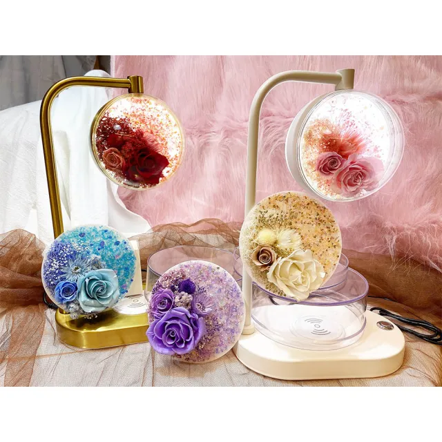 【OSTARA FLORIST 奧斯塔拉花藝】彩色碎石風暴L型檯燈 白色款(永生花、居家生活、節日送禮)