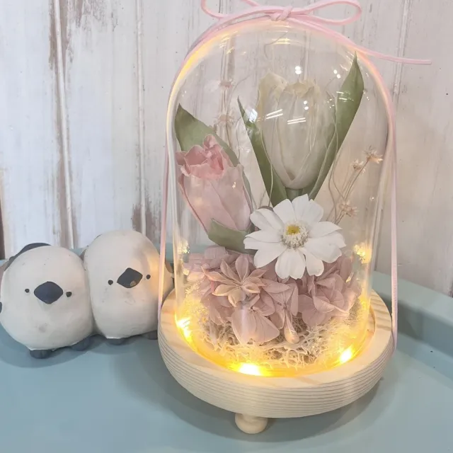 【OSTARA FLORIST 奧斯塔拉花藝】鬱金香的呢喃~永生花玻璃罩盅(情人節、慶祝、花禮、節日送禮、擺飾)