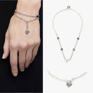 【agnes b.】bijoux 女款 925純銀 愛心手鍊 銀色