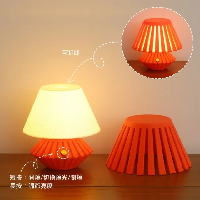 新奇攜帶式 USB 充電 3D 列印紋理桌燈 可拆卸設計 溫馨氛圍桌面小夜燈 質感創意燈飾