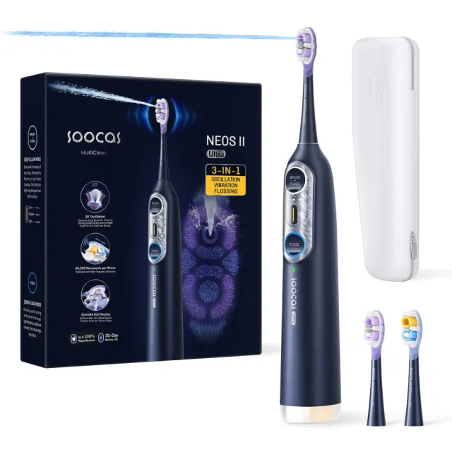 【Soocas 素士】NEOS II Ultra 全效沖牙音波電動牙刷-午夜藍