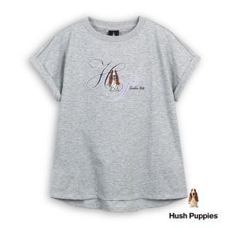 【Hush Puppies】女裝 上衣 草寫HP刺繡狗寬版上衣 (麻灰 / 63210110)